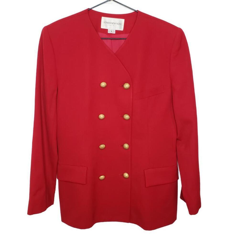 Vtg Jones New York Women's Sz 8 Red w/ Gold Accent Wool Evening Coat(1620)